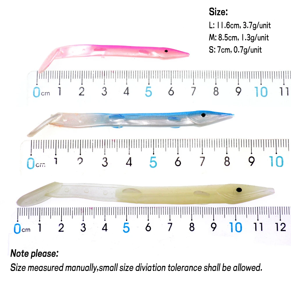 WIFREO 10 Uds cebo de plástico suave pescado Sabiki aparejo Anguila señuelo Señuelos de Pesca de agua salada con ojo Pesca en el mar arena Anguila Pesca Lumo blanco - imagen 3