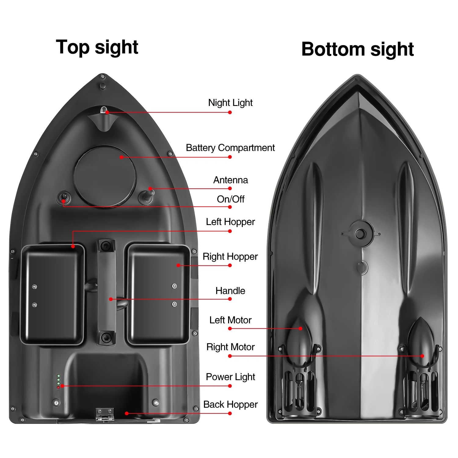 Barco de cebo de pesca con GPS inalámbrico de 500M, barco de cebo de pesca de carpa con 3 carpas de cebo, buscador de peces LCD, bolso, baterías de repuesto - imagen 4