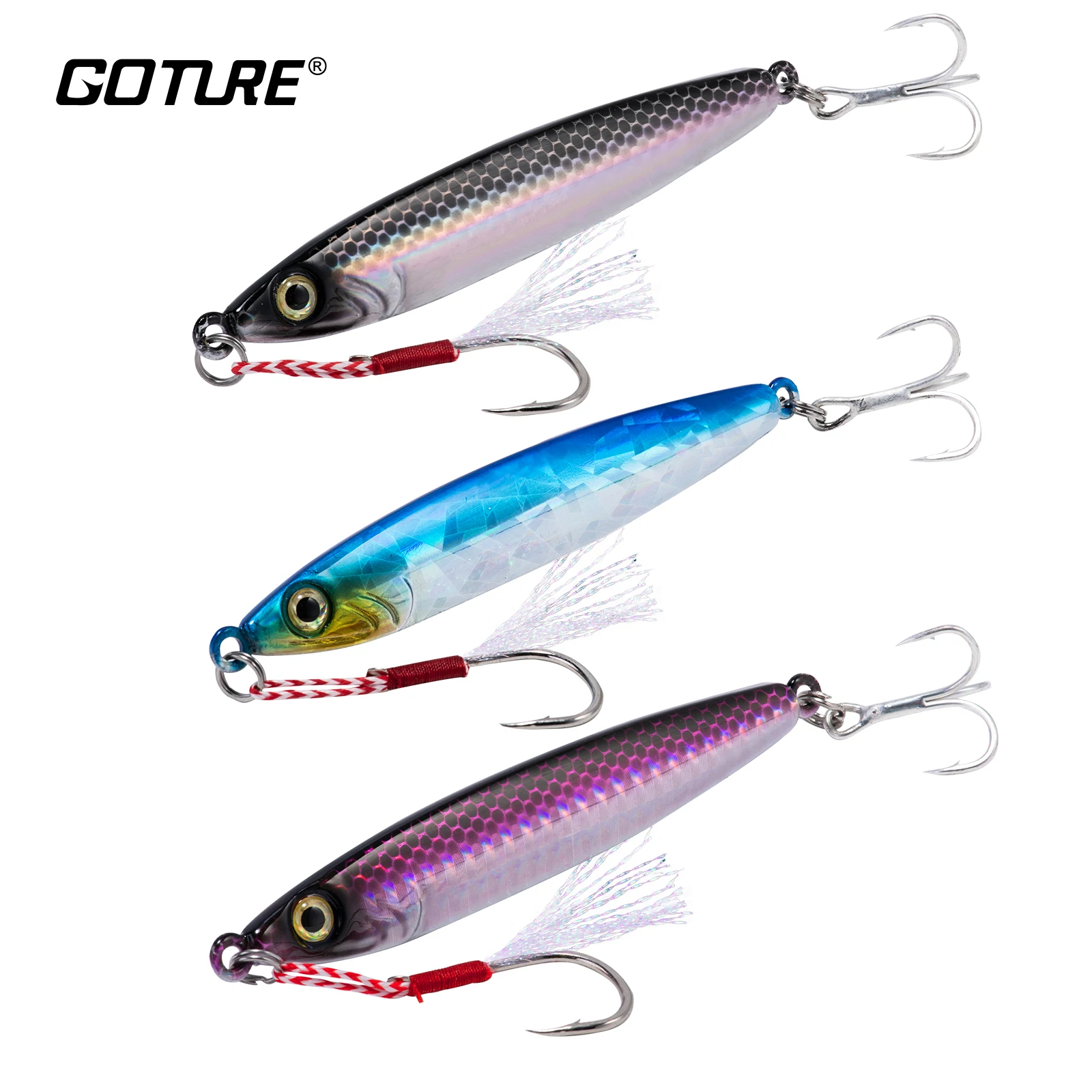 Goture-señuelo de pesca de Jigging lento de tungsteno, cebo duro de hundimiento de anzuelo de acero de alto carbono, cuchara giratoria, impresión 3D, 60g, 80g