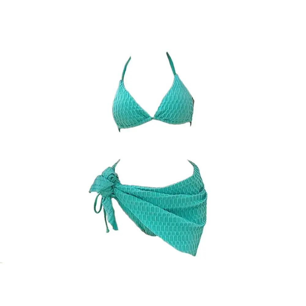 Traje de baño de Color sólido, Bikini triangular con diseño de cordones azul cielo, conjunto de Bikini de corte adelgazante con pecho recogido, pecho pequeño - imagen 2