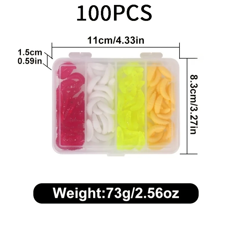100 Uds cebo para peces juego de gusanos de pan 2,4 cm poste de mano cebo falso cebos de pesca pan suave insectos biónicos larvas trucha señuelo Accesorios - imagen 5