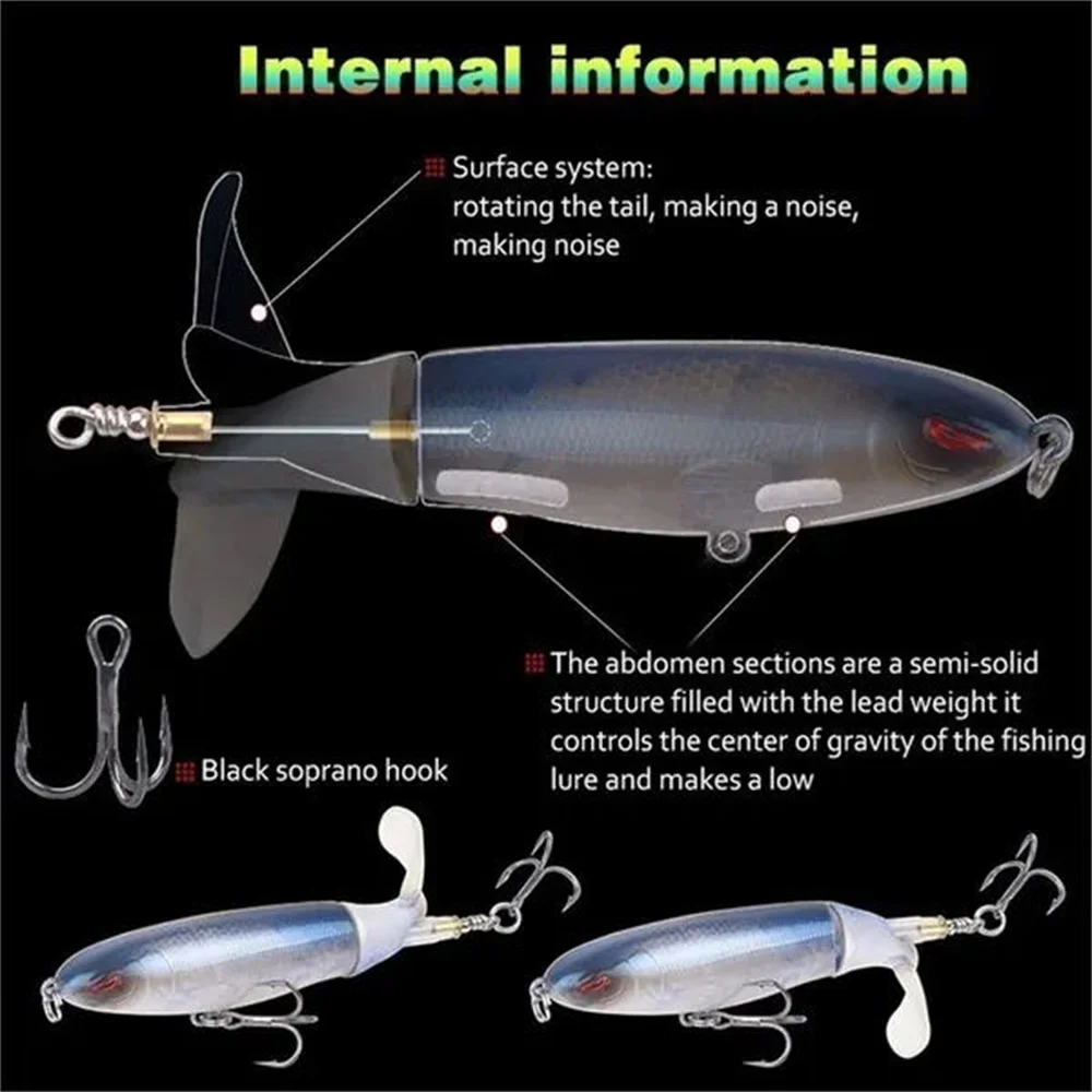 Whopper-señuelo de pesca Topwater Popper, cebo duro Artificial, cola giratoria suave, aparejos de pesca, 1 piezas - imagen 5