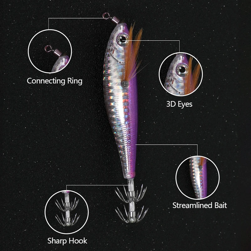 Juego de anzuelos de calamar, cebo de camarón de madera no luminoso, simulación láser horizontal, gancho de pesca falso, 10 piezas - imagen 4