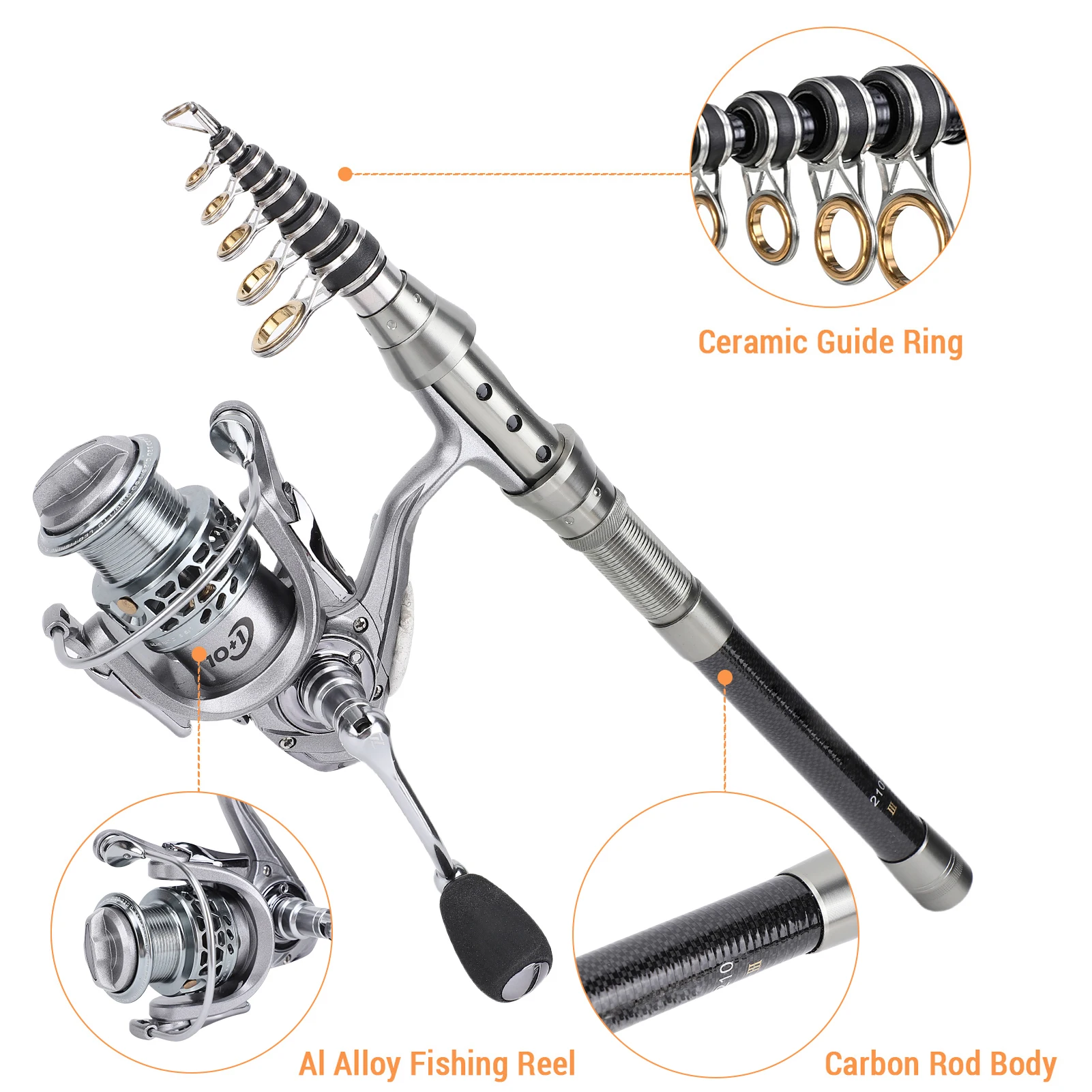 Caña de pescar telescópica de 2,1 M y 2,4 M y caña de pescar combinada con carrete de pesca 10 + 1 BB 5,5: 1 - imagen 3