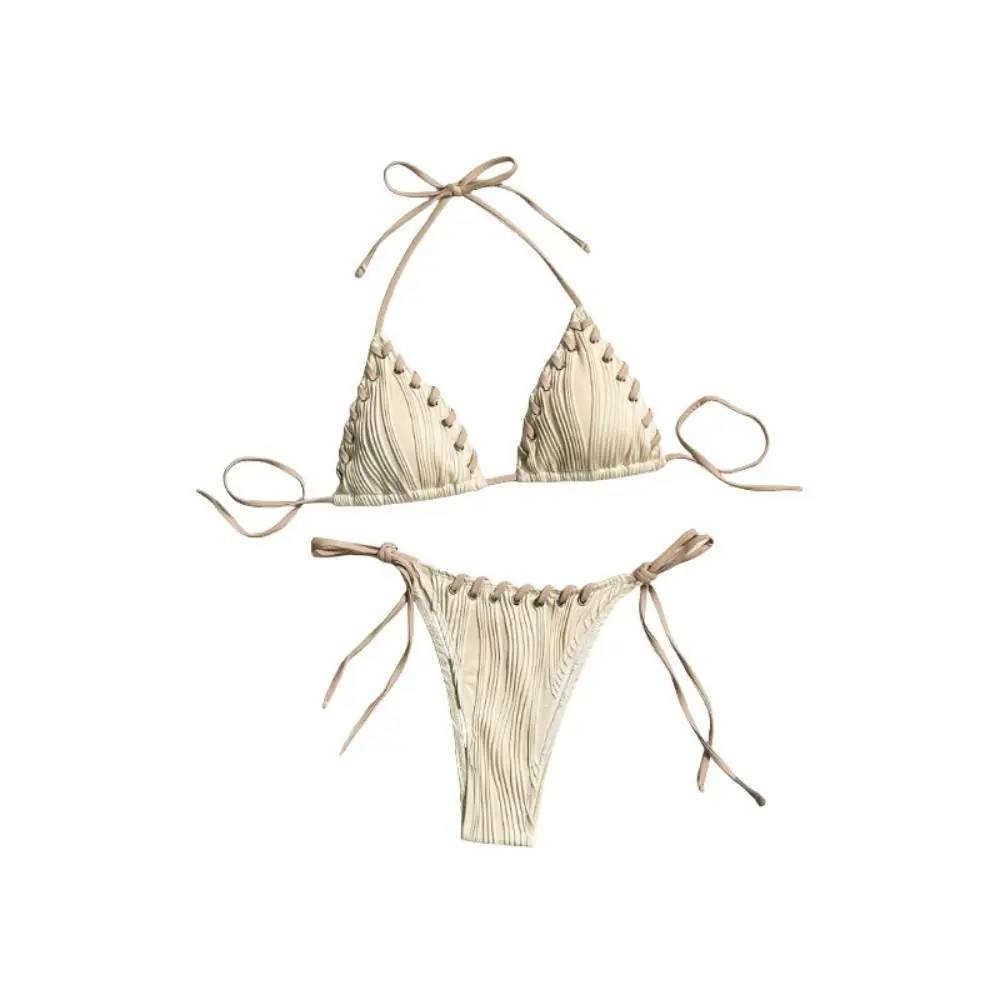 Bikini halter con tiras cruzadas – Traje baño estético verano - imagen 4