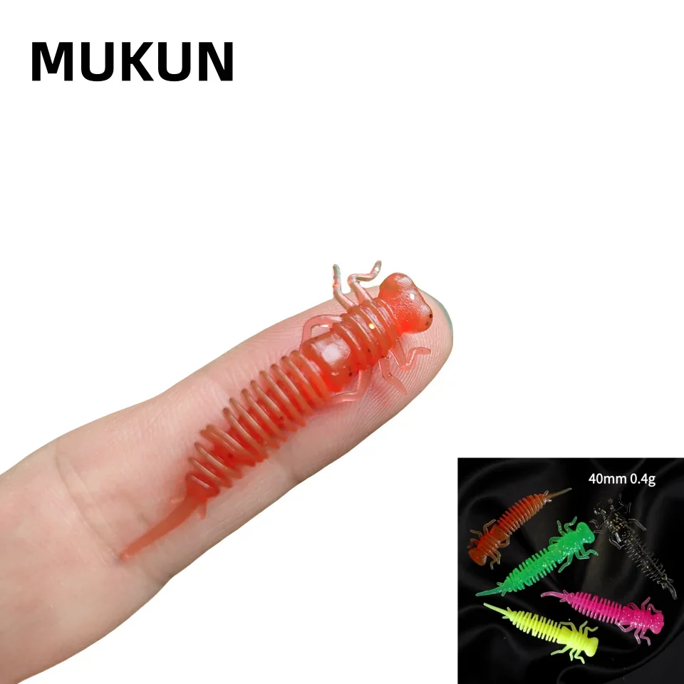 MUKUN 20 unids/lote gusano larva señuelos blandos 40MM 0,4G cebo de silicona Artificial Jigging Wobblers lubina carpa Pesca aparejos de Pesca