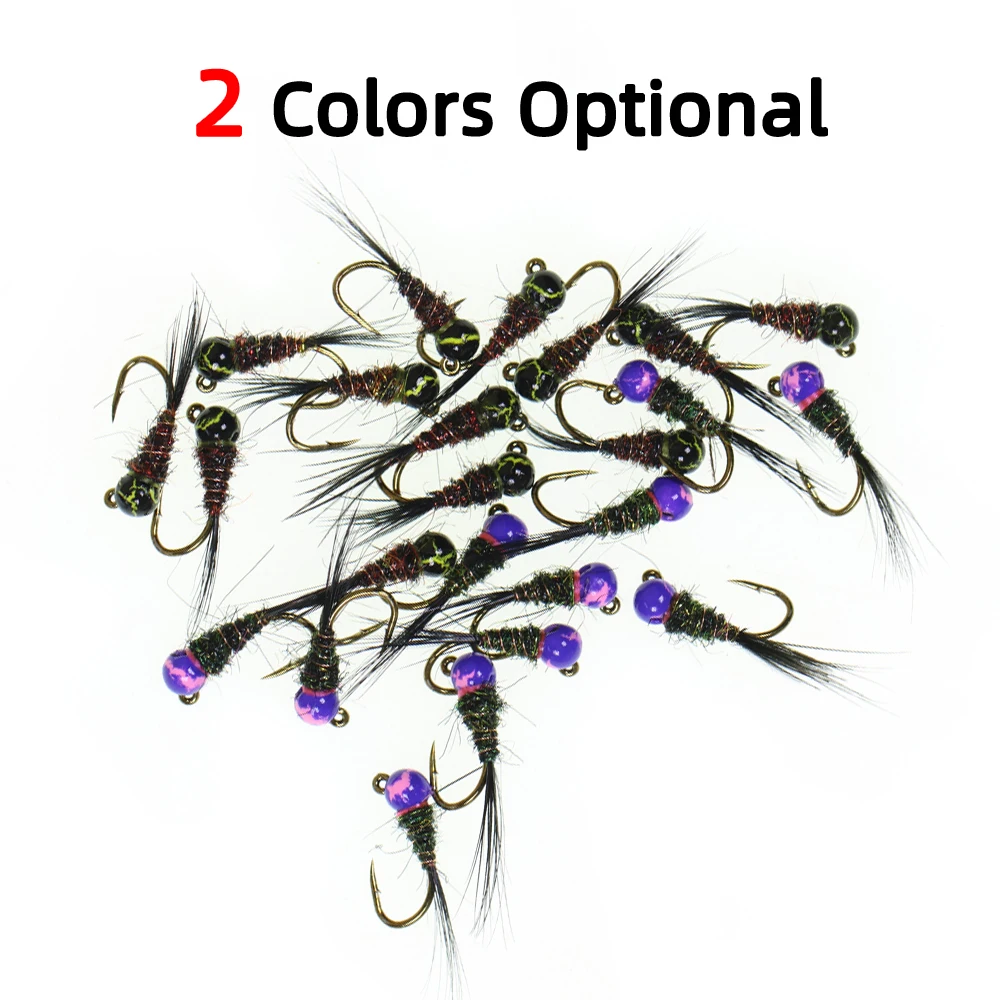 WIFREO 6 piezas 16 #   Anzuelo con diseño de grietas, plantilla con cabeza de cuentas, moscas de ninfa, gusano insecto, cebo de pesca de trucha de hundimiento rápido, señuelo Artificial de pesca con mosca - imagen 5