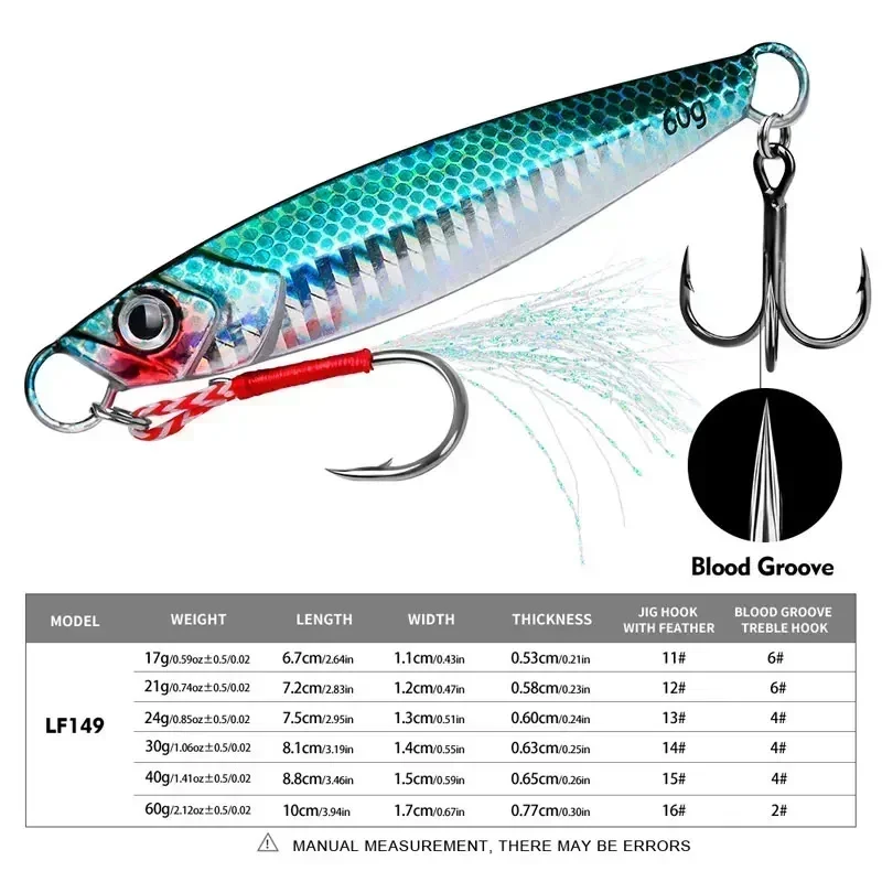 Señuelo de pesca Artificial, anzuelo de Metal con placa de hierro de 3 piezas, aparejo de cebo de pesca de barco de mar que se hunde, 21g/30g/40g/60g, trucha, Jigging - imagen 2