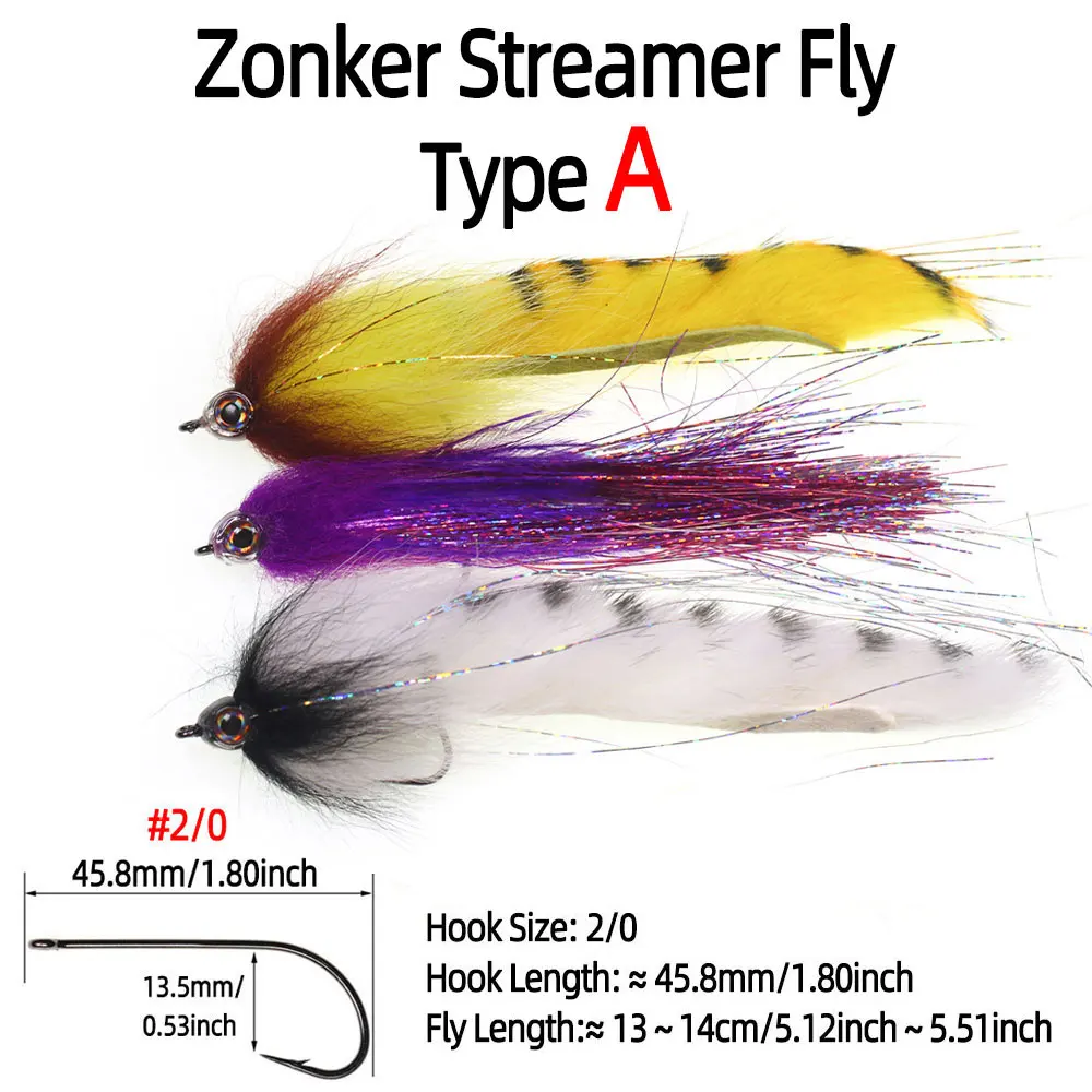 Bimoo 1 ~ 3 uds 2/0 3D ojos de pez Zonker Streamer mosca suspensión Streamer Baitfish agua salada Streamer lubina Lucio trucha Señuelos de pesca - imagen 3