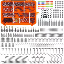 Kit de accesorios para equipo de pesca, caja de aparejos de pesca, anzuelos malvajes, cabeza de anzuelo giratoria, peso de tiro directo, 355 Uds.