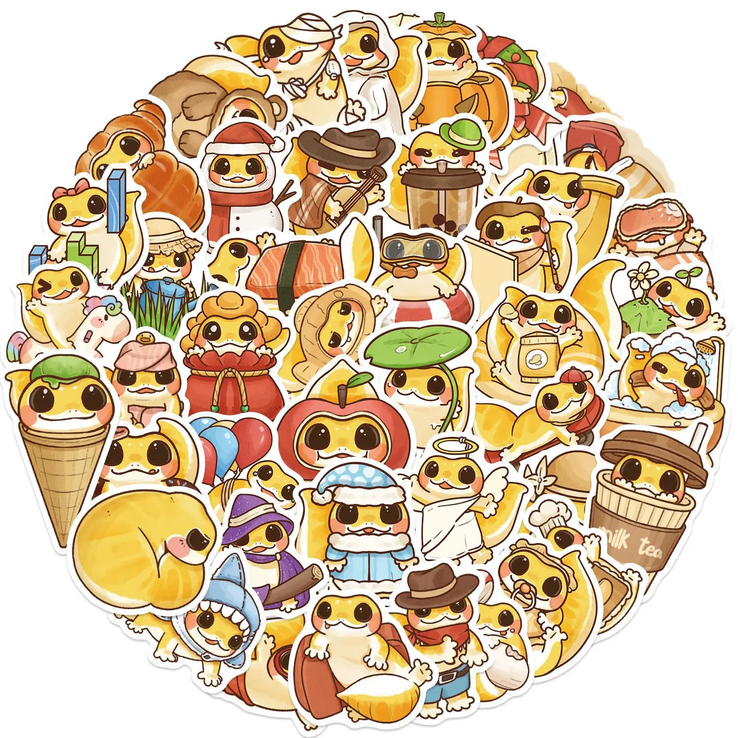 50 Uds lindo amarillo Gekkonidae Gecko pegatinas de grafiti de dibujos animados teléfono guitarra portátil maleta taza pegatinas impermeables - imagen 3