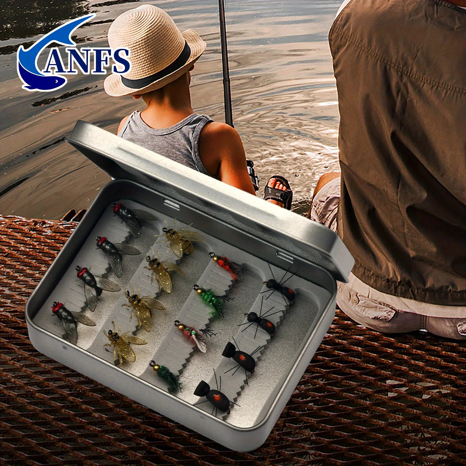 ANFS 1 caja de aparejos de pesca con mosca de Metal, caja de almacenamiento con anzuelo volador, caja de almacenamiento para mosca biónica, caja de almacenamiento de Metal para pesca al aire libre - imagen 3