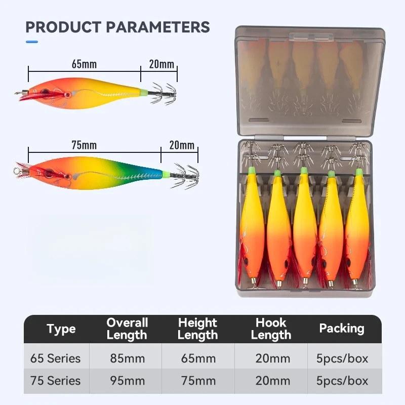 BRAVMACK-plantilla de calamar Horizontal luminosa, anzuelo de madera para camarones y calamar, 5 uds., Señuelos de pesca, pulpo, sepia, camarones, cebos de agua salada - imagen 2