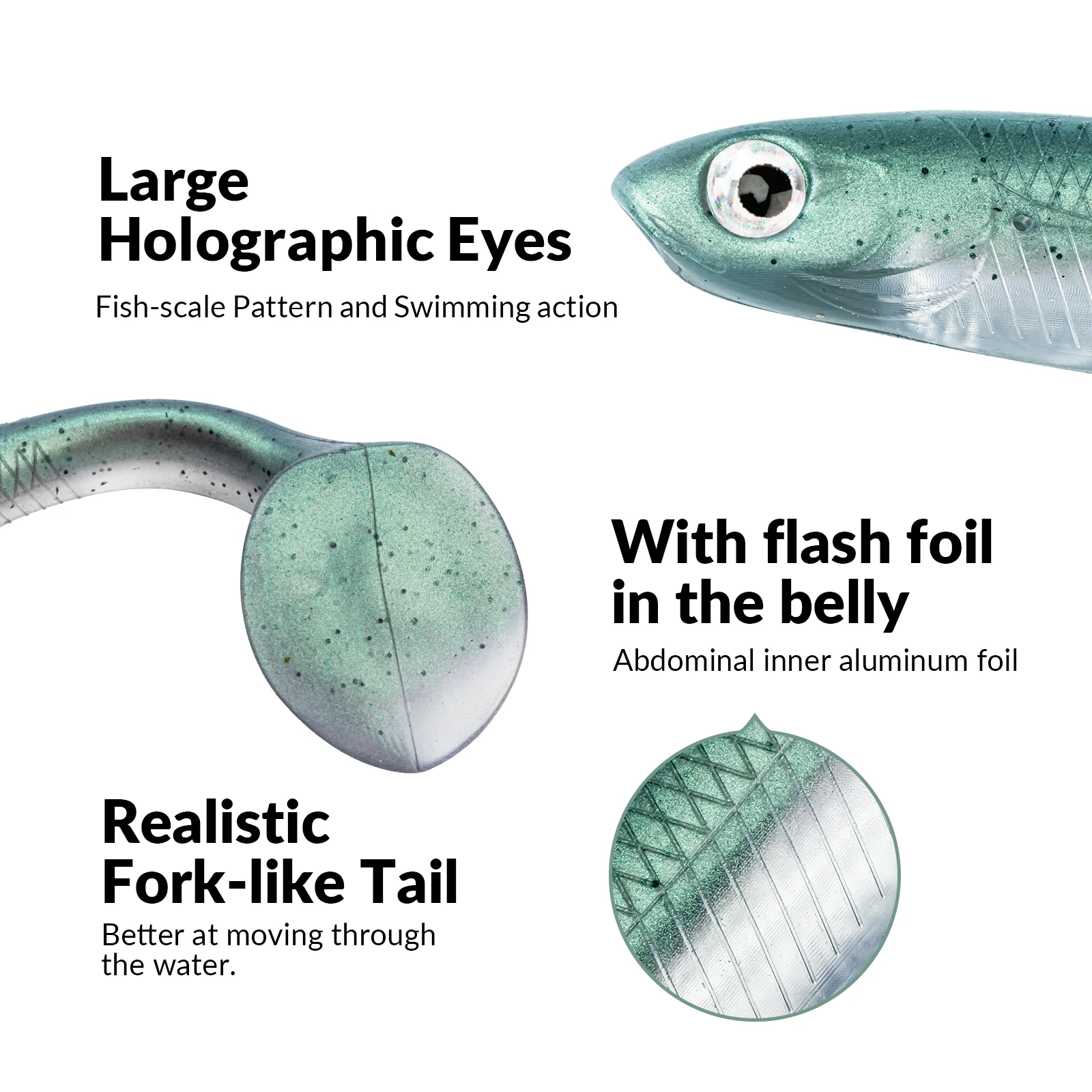 THKFISH-cebos blandos de silicona, 5 uds., 128mm, ojos 3D, paleta de cola, Señuelos de Pesca artificiales, Swimbait para lubina, carpa, trucha, Lucio - imagen 5