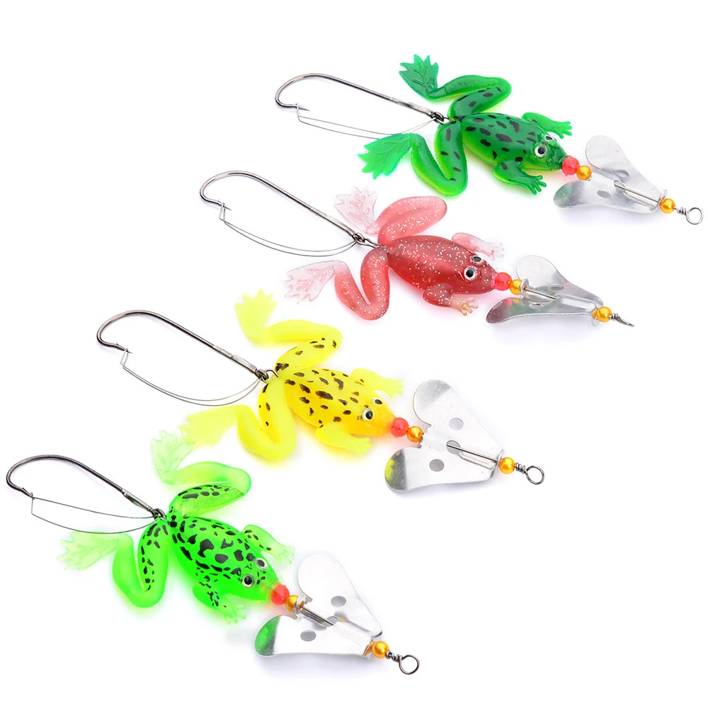 PROBEROS-señuelo de Pesca de rana blanda, cebo Artificial de silicona, Wobblers, Swimming Frog con Spinner Isca, 10cm, 1PX/4 piezas - imagen 3