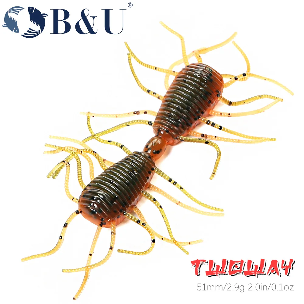 B & U-señuelo suave de gusano de hundimiento lento, 51mm, larva de insectos, Swimbaits blandos, cebos para insectos de criatura de silicona, Wobblers, señuelo de pesca