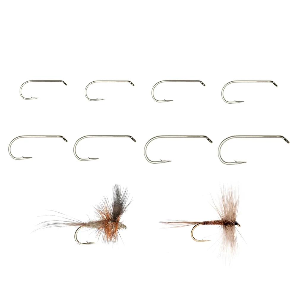 Wifreo 50/100/200 Uds 1X gancho de mosca seca de ojo de vástago largo anzuelo de atado de ninfa anzuelo afilado de acero al carbono para trucha alambre estándar # 8- # 22 - imagen 5