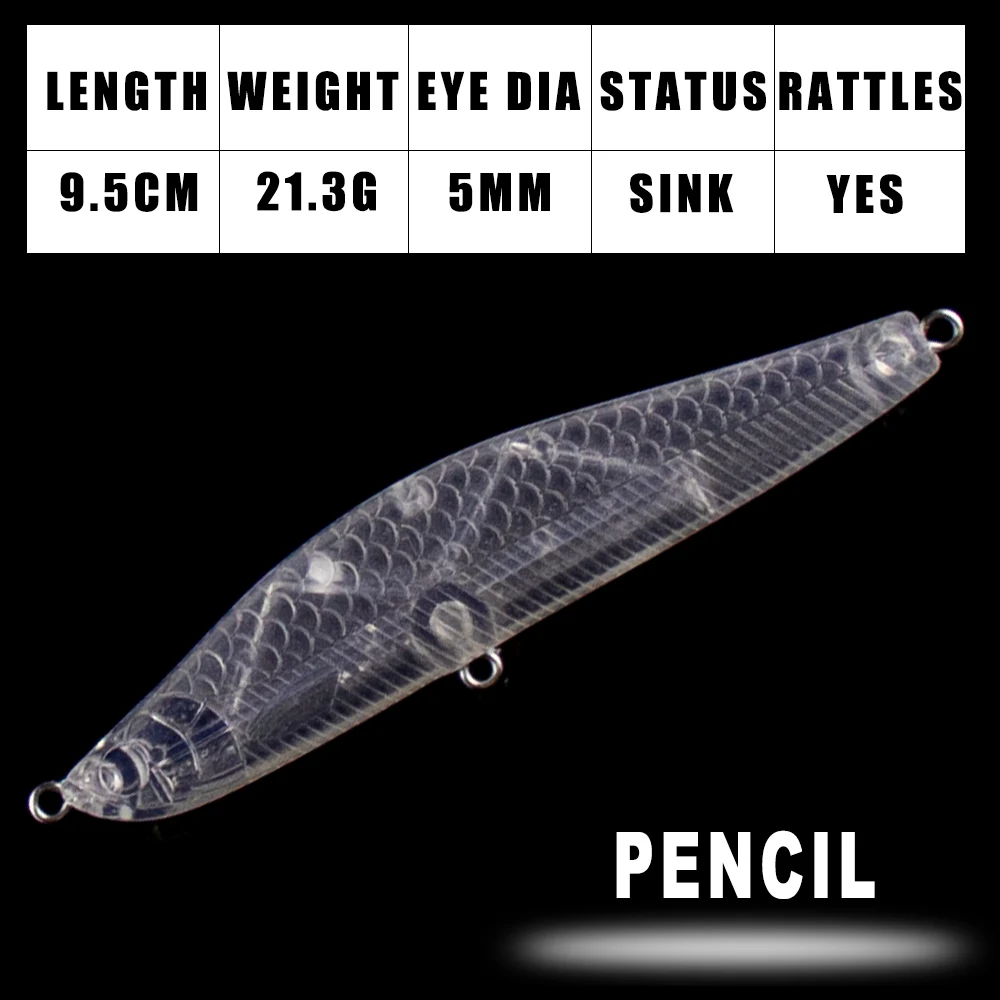 Señuelos tipo lápiz duros Dr.Holife sin pintar 9.5 cm para pesca - imagen 5