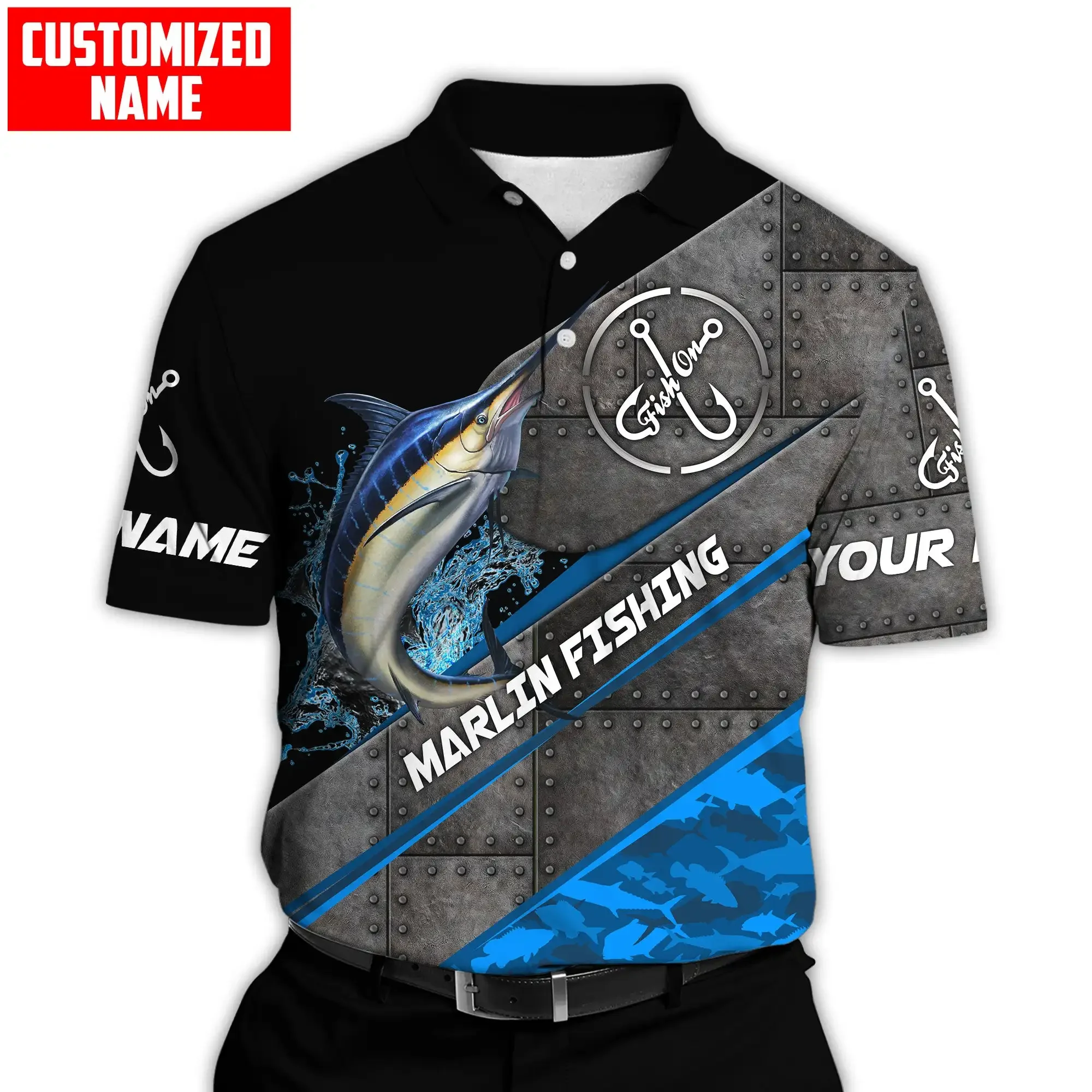 PLstar Cosmos nombre personalizado pesca atún 3D completamente estampado hombres polos Casual solapa camisa de manga corta PLP01 - imagen 2