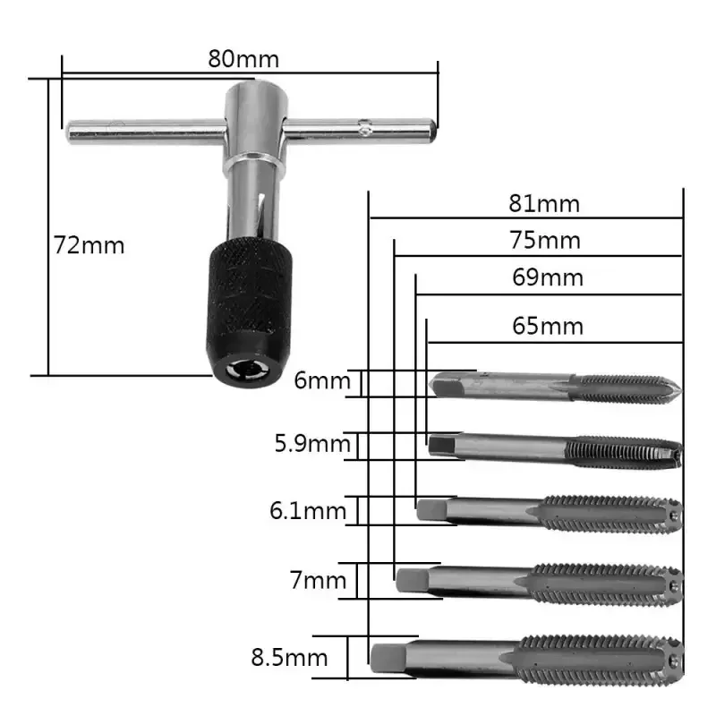 6 unids/set llave de taladro de grifo herramienta de roscado destornillador de M3-M8 soporte de grifo herramienta de mano rosca enchufe métrico grifos de tornillo - imagen 3