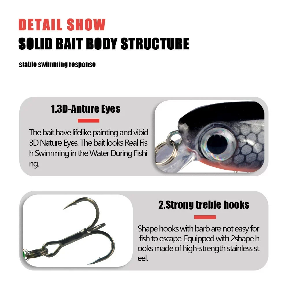 Señuelos de pesca modelo caliente, 1 Uds., 4,5 cm, 2,5g, cebo duro, 5 colores para elegir, calidad profesional, profundidad de pececillo - imagen 3
