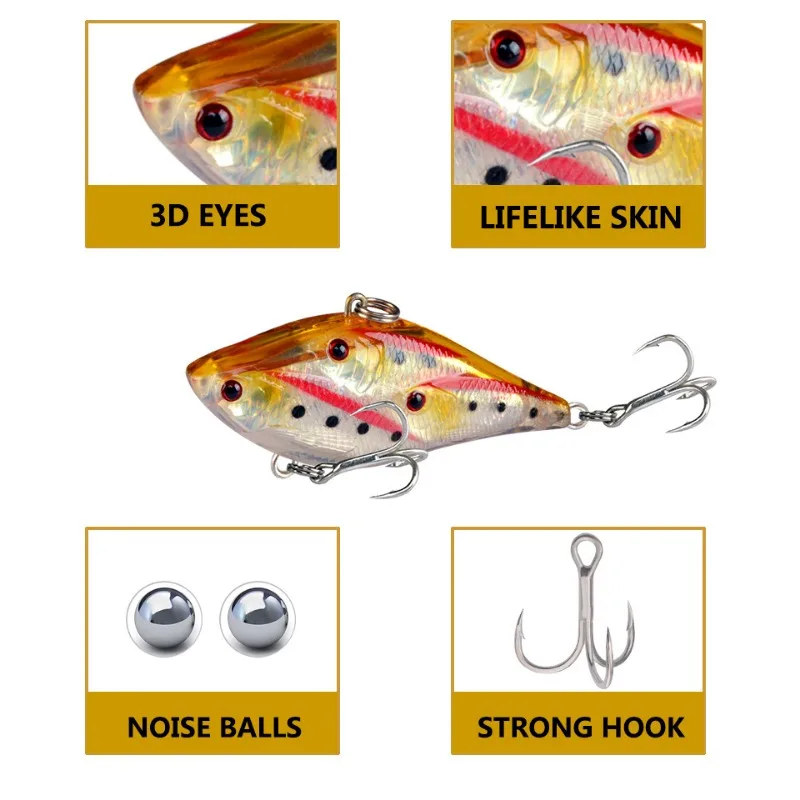 Señuelos de Pesca VIB, Wobblers de vibración que se hunden, cebo duro de plástico Artificial, pesca de lubina, anzuelo triple, invierno, 6cm, 14,5g, 1 unidad - imagen 3