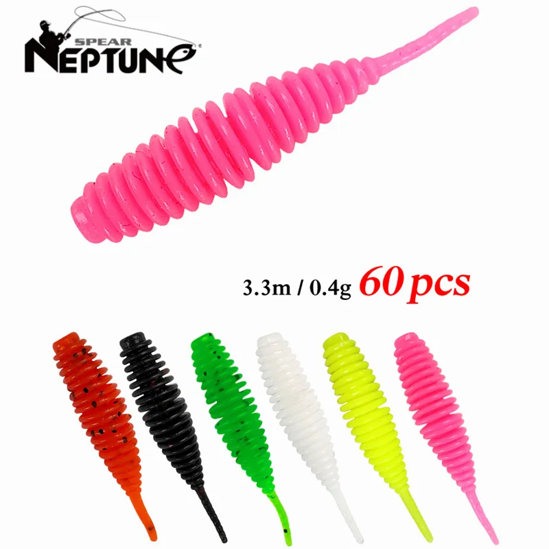 60 uds cebo suave señuelo de pesca 0,4g Wobbler Artificial Micro gusano Crankbaits larva TPR flotante silicona plástico Swimbait para carpa