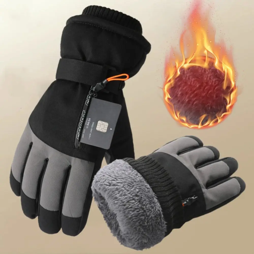Guantes de felpa a prueba de viento para deportes al aire libre, guantes de nieve impermeables con pantalla táctil, guantes térmicos cálidos para ciclismo y motocicleta para invierno - imagen 2