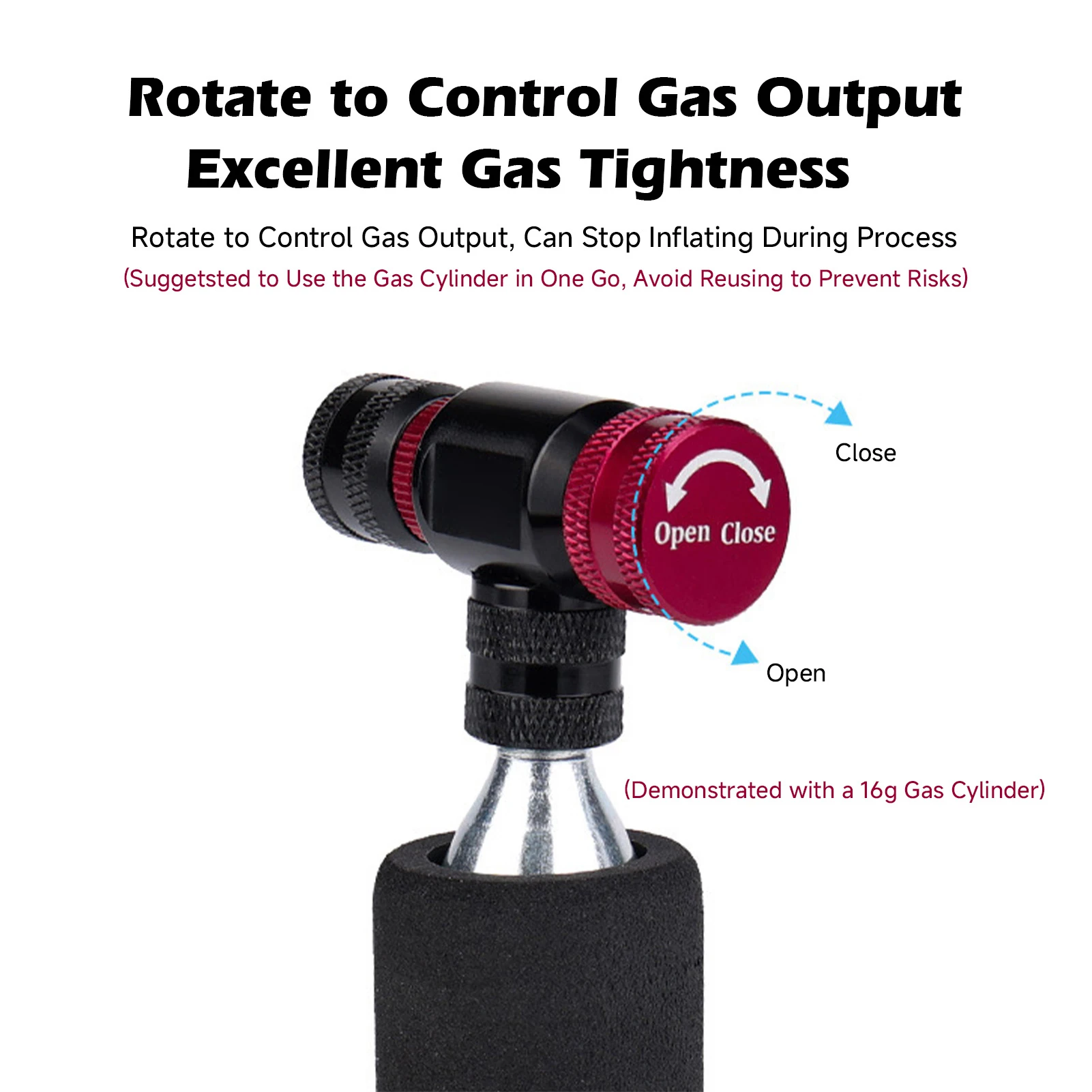 Inflador de neumáticos de bicicleta CO2, boquilla de inflado rápido para bicicletas de carretera y de montaña, cilindros de 16g, válvulas francesas de EE. UU. con protector contra congelación - imagen 4