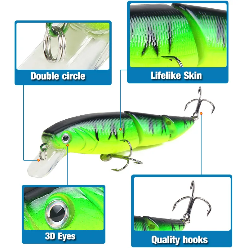 Señuelos de Pesca piezas Wobblers, cebo duro de secciones articuladas múltiples, 110mm/15,3g, cebo Artificial Minnow Crankbait, aparejos de pesca - imagen 4