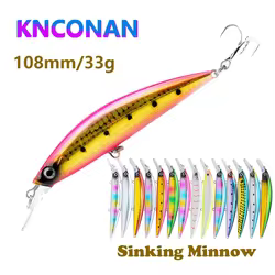 Señuelos de pesca de pececillo que se hunden, 110mm, 33g, cebo duro Artificial pesado de fundición larga, Wobblers para Lucio, Swimbait, aparejos Jerkbait, 1 Uds.