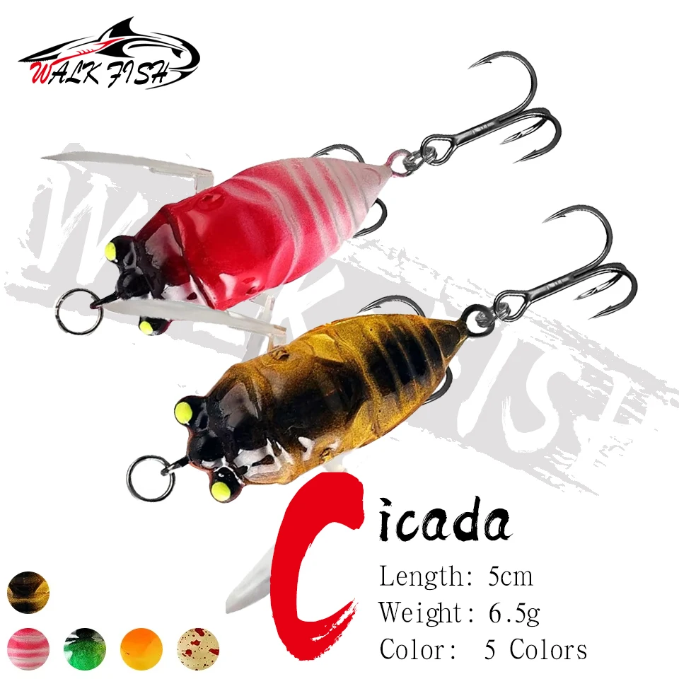WALK FISH-señuelo de pesca de cigarra, 6,5g/5cm, simulación de ruido superior, sistema de superficie de agua, alas luminosas de noche, cebo falso, pesca en el mar
