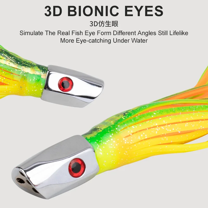 TEASER TR004 Señuelo con falda de calamar suave, cabeza de Metal, aparejo, curricán, atún, pulpo, gran juego, pesca, Marlin Ballyhoo Rig, 76g, 9 pulgadas - imagen 5