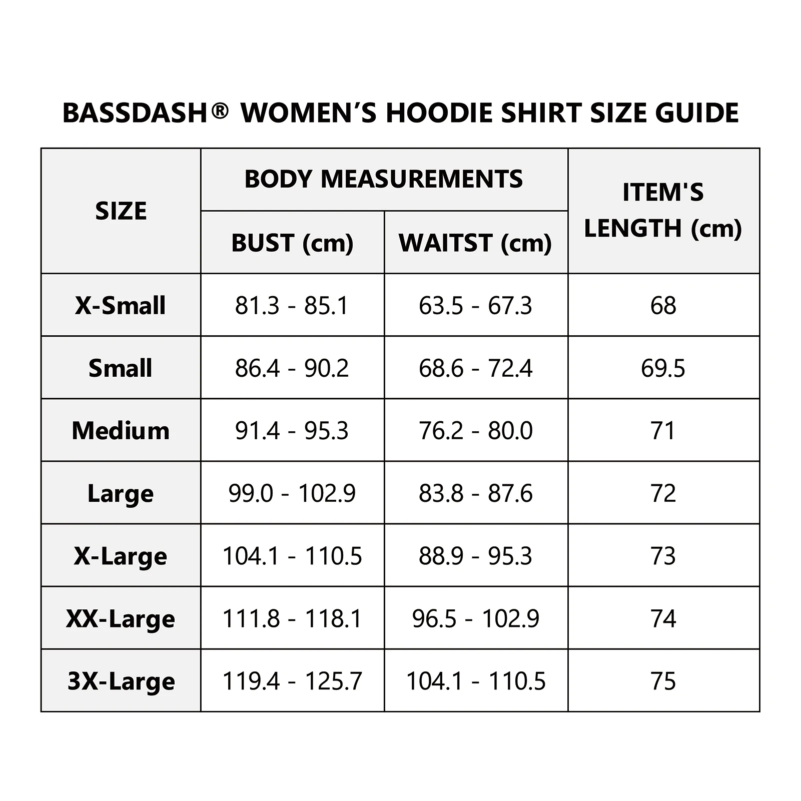 Encuentra tu ajuste perfecto con la guía de tamaño de la camisa de sudadera con capucha de Bassdash