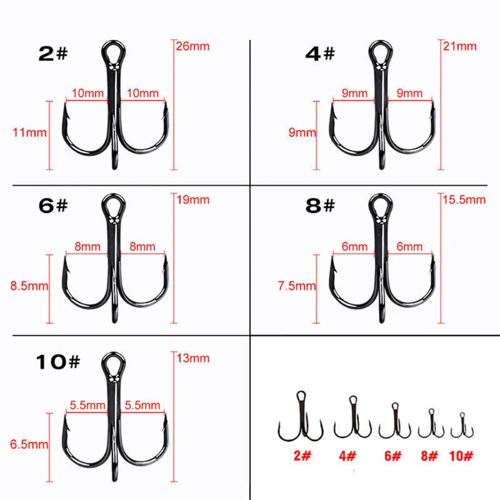 Anzuelo de pluma con púa, anzuelo de tres anclas para pesca salvaje, agua dulce y Marina, Universal, 20 unids/lote por caja - imagen 5