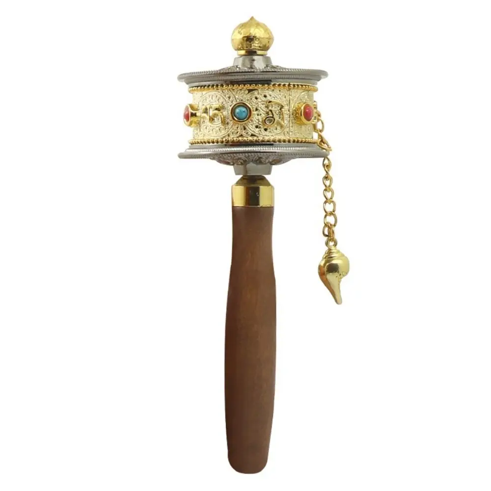 Rueda de oración de giro colorida, mango de madera, aleación de Metal, manivela manual, rueda de oración tallada, artesanía exquisita de cristal - imagen 3