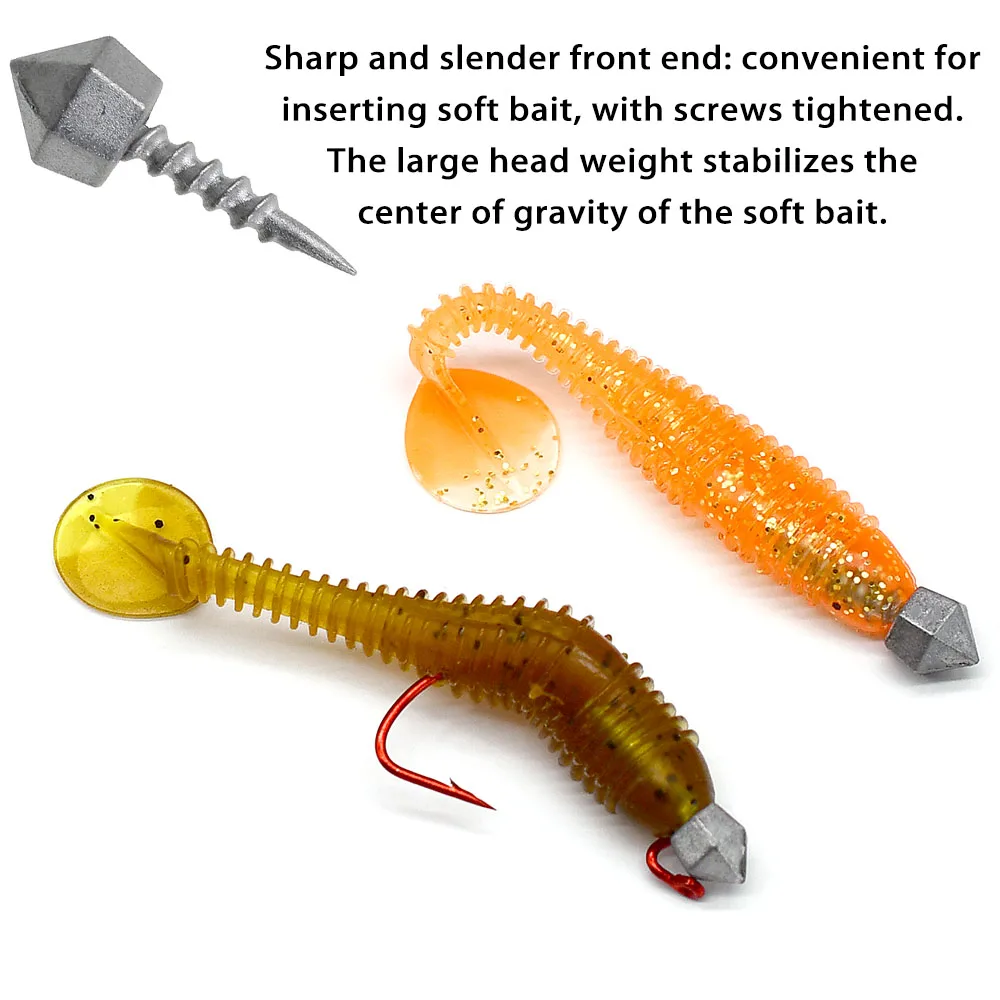 12 Uds. Plomo de tornillo para gusanos blandos pesas de pesca plomo 1g/1,75g/2,8g para agua dulce y salada - imagen 3