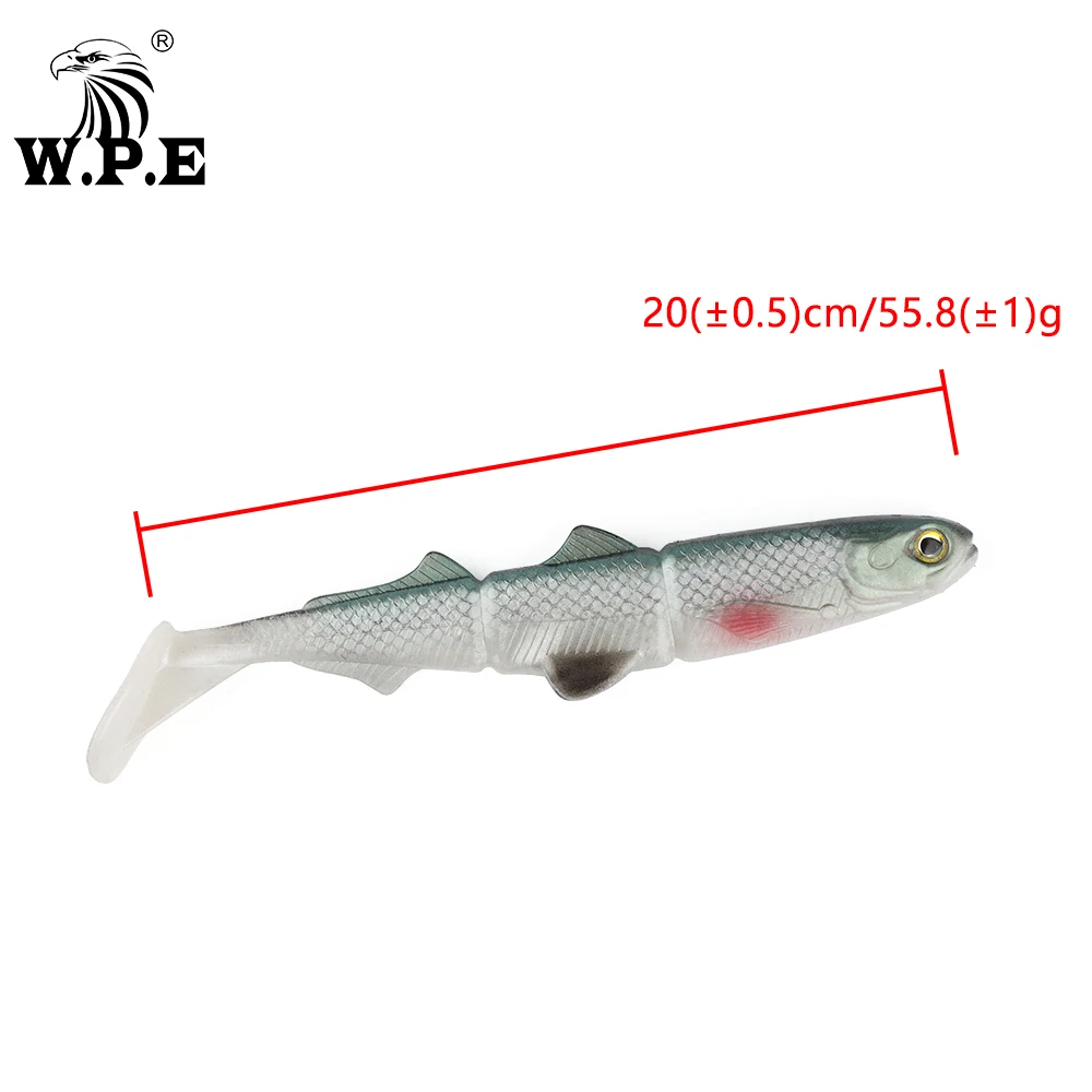 W.P.E-señuelo de Pesca suave de silicona, 2 unids/pack, 200mm, 55,8g, plantilla de lubina, carpa, Swimbait, cebo de goma suave, aparejos de Pesca - imagen 4