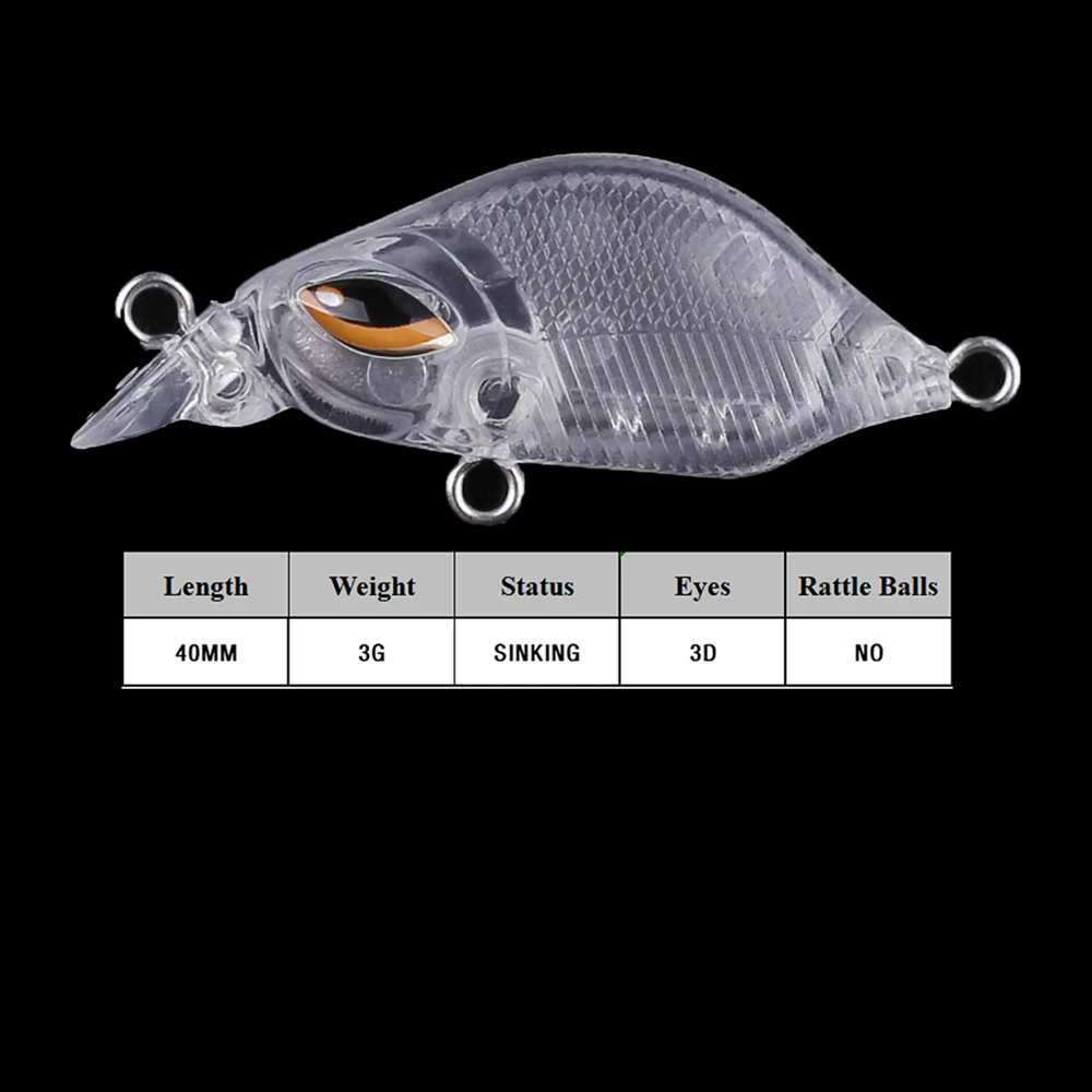 Chan'sHuang-Cebo en blanco sin pintar, 30 piezas, 40mm, 3g, Mini Crankbaits de hundimiento silencioso, aparejos de señuelo de pesca artificiales hechos a mano - imagen 2