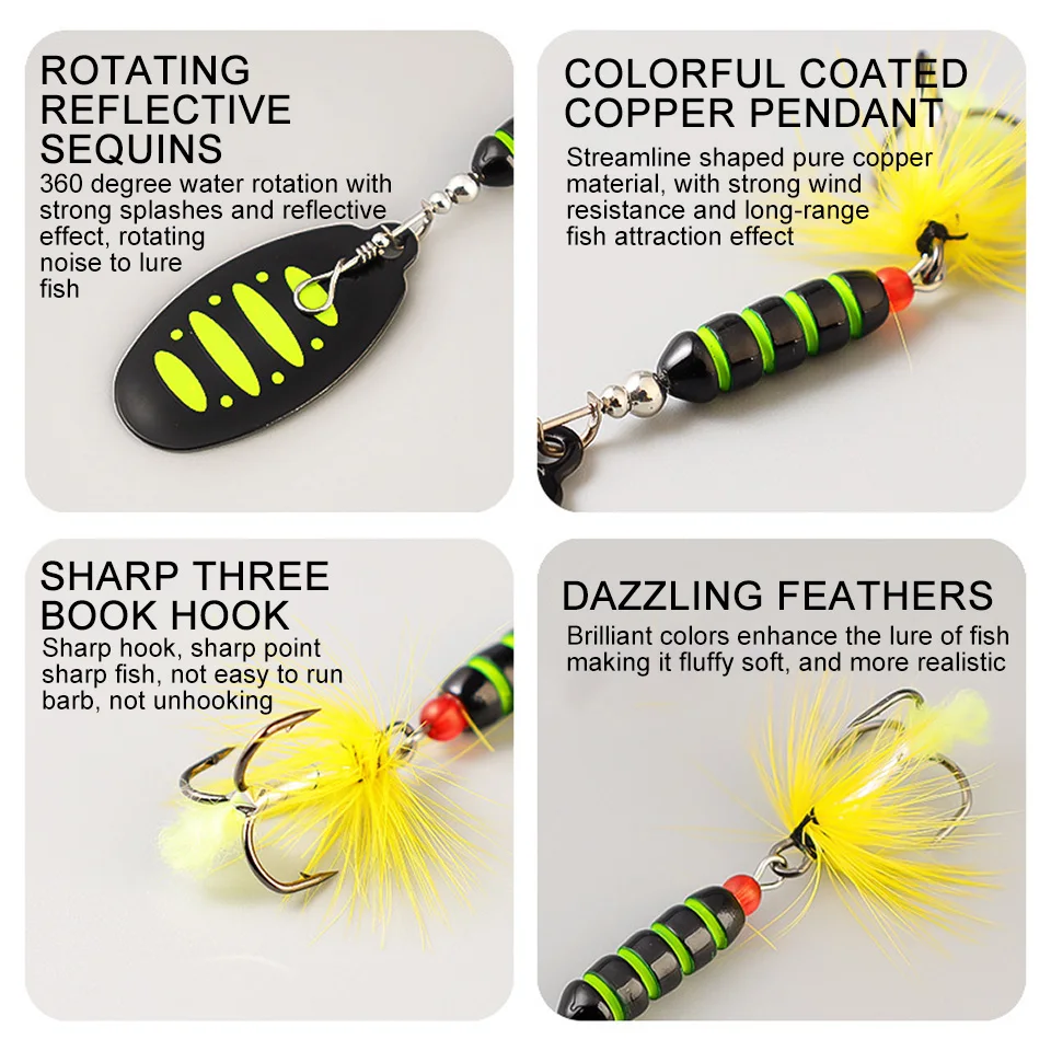 WALK FISH-cebo giratorio para peces, 93mm, 7,5g, cuchara giratoria, compuesto de Metal, manivela, Luna, convierte lentejuelas, columna de cobre, Jigger de plumas - imagen 5