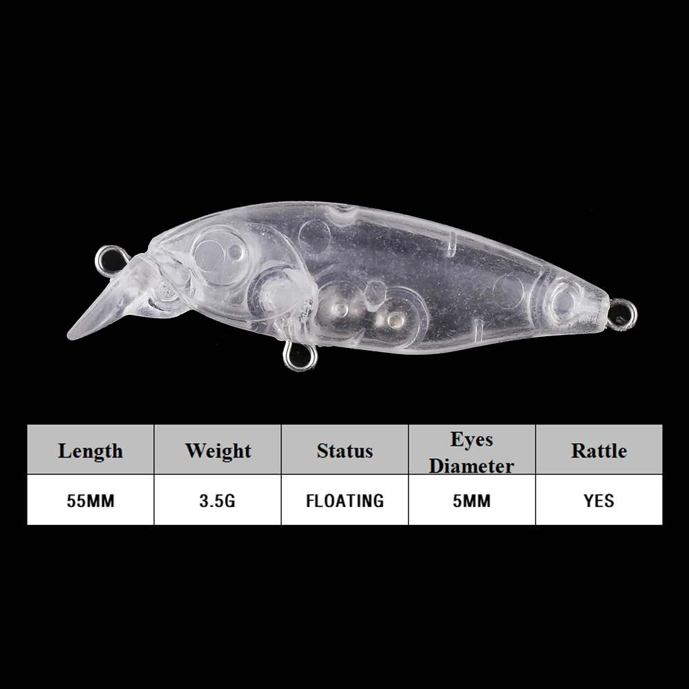 Chan'sHuang-Señuelos de Pesca en blanco, 30 piezas, sin pintar, 55mm, 3,5g, para buzo poco profundo, Minnow, sonajero, cebo, Wobblers, hecho a mano - imagen 2