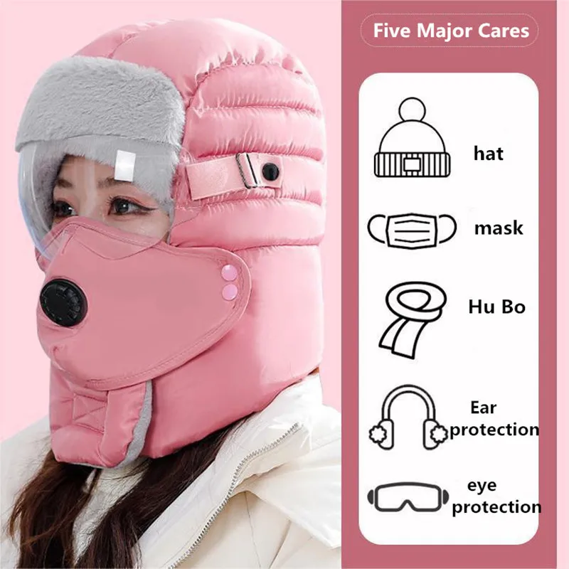 Gorro de pesca para ciclismo al aire libre de invierno de dos piezas, gafas de máscara, gorro Lei Feng de lana gruesa a prueba de viento para hombres y mujeres, estilo de esquí - imagen 4