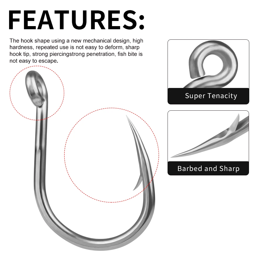 10 Uds PROBEROS ganchos resistentes de acero rico en carbono, ganchos afilados reforzados, ganchos de Jigging de agua salada de gran juego súper fuertes y profundos - imagen 3