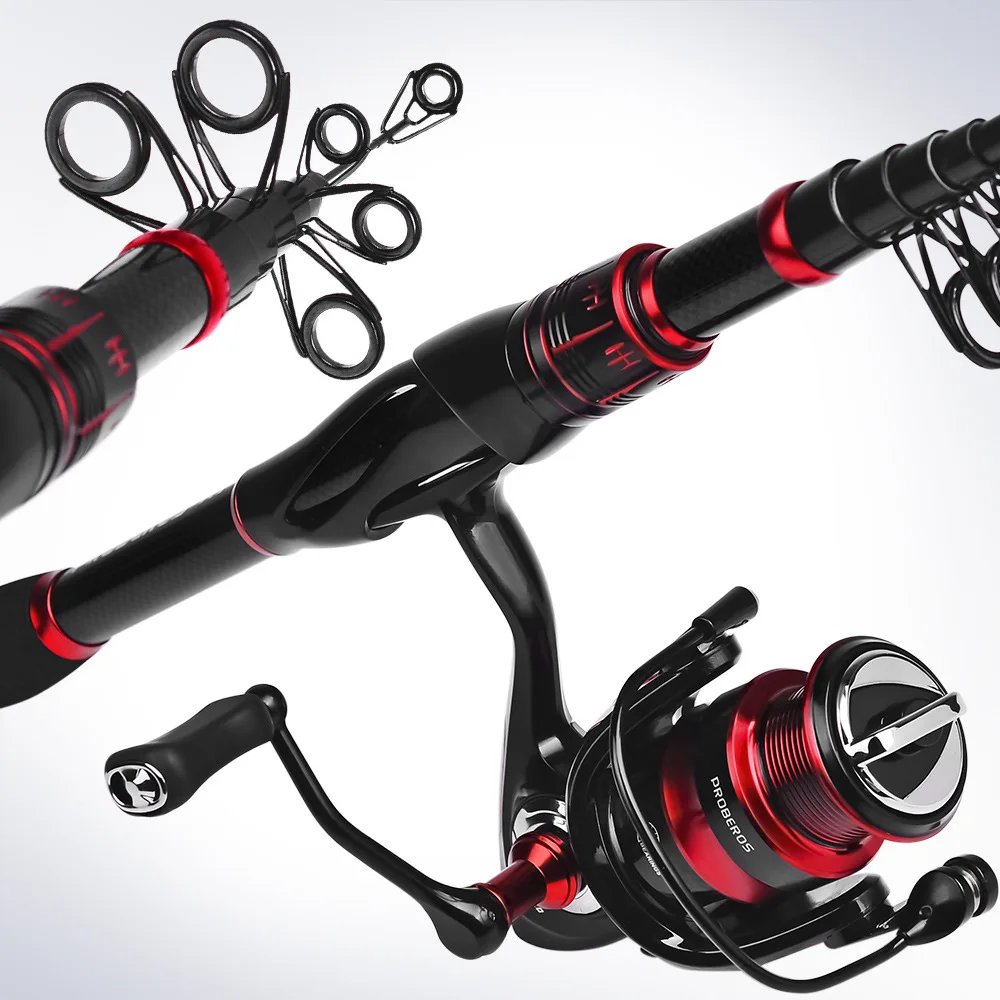 Juego de caña de pescar, carrete giratorio telescópico de arrastre máximo de 1,8 m-2,4 m, 5kg, con 3 + 1BB, relación de engranaje 5,2: 1, para caña y carrete combinada - imagen 2