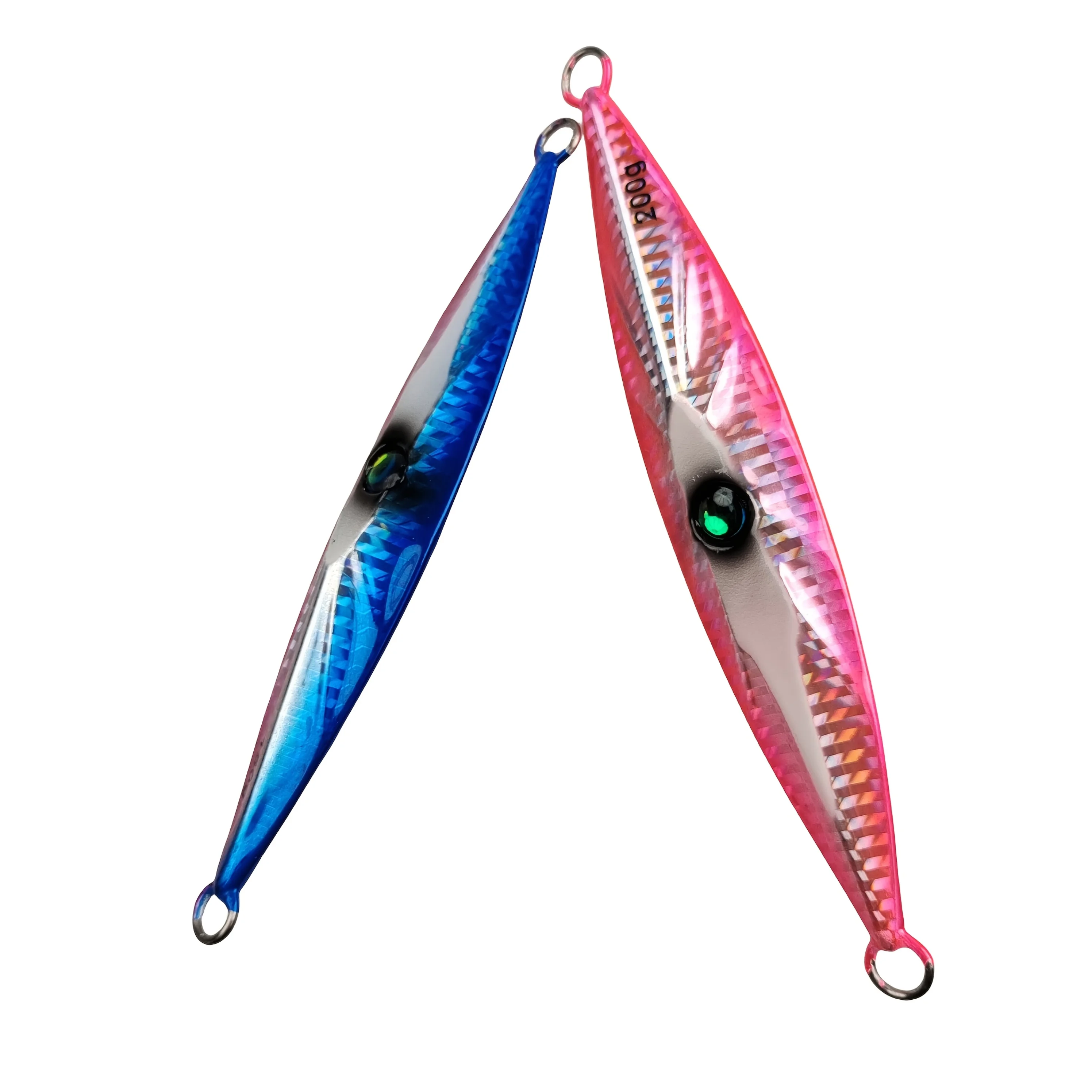 Un señuelo de pesca azul y rosa