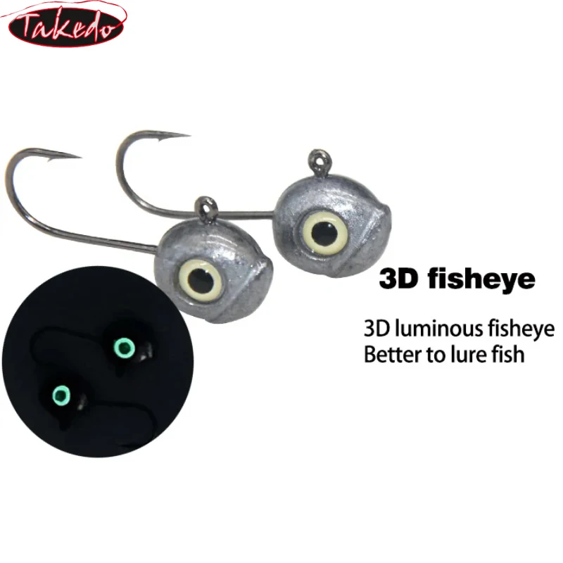 TAKEDO, 10 Uds., 1G, 1,8G, 3,5G, anzuelo con cabeza de anzuelo, señuelo de hielo, anzuelos de pesca de raíz de roca, ojos luminosos para señuelos de gusanos blandos, anzuelo con cabeza de plantilla de plomo - imagen 3