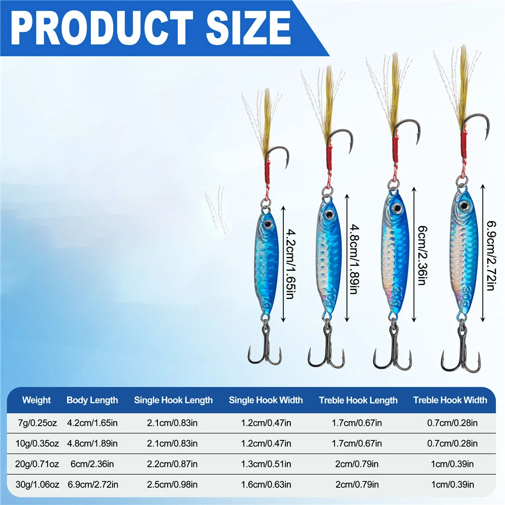 Señuelo de Metal para pesca en agua salada, cebo Artificial para trucha y lubina, 7g, 10g, 20g, 30g, 10 piezas - imagen 2