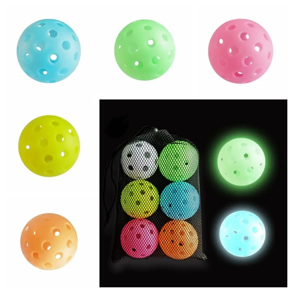 6 unids/set pelota de Pickleball luminosa de alta visibilidad colorida duradera que brilla en la oscuridad Pickleball 40 agujeros con bolsa de malla - imagen 2