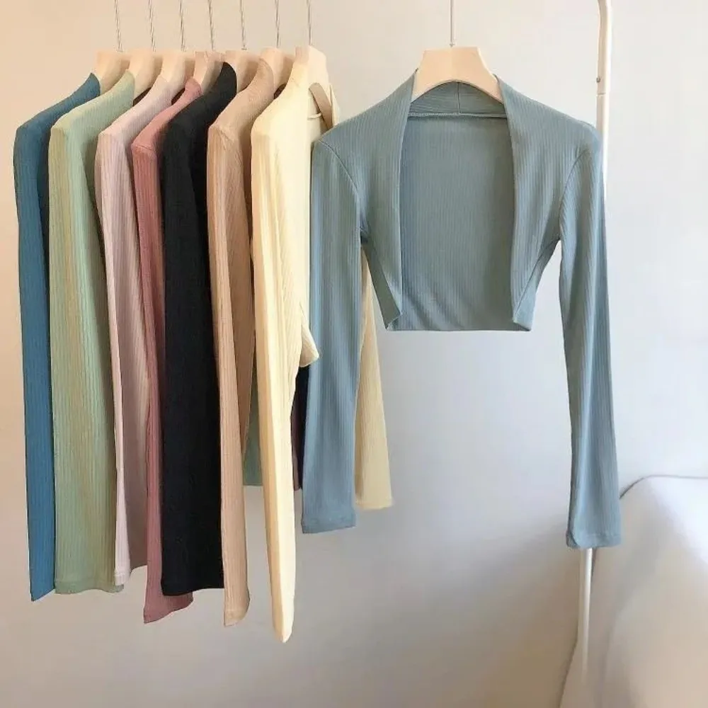 Versátil de manga larga para cubrir Yoga, fibra de poliéster, Color puro, Top de manga larga, cuello tipo chal, prendas de vestir exteriores para mujer, práctica de Yoga - imagen 3