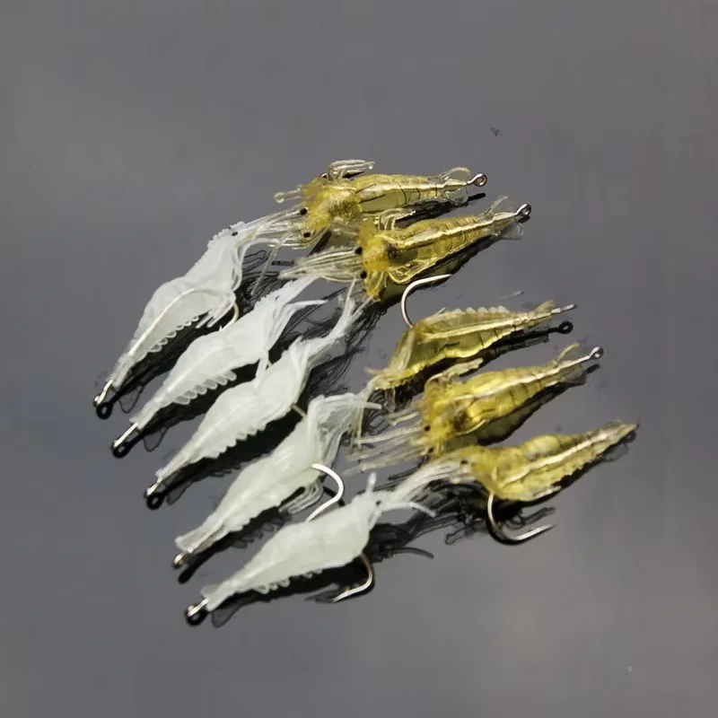 10 Uds. Cebo de pesca de camarones biónicos artificiales 4cm señuelos de camarones de ciruela realista suave para pesca con caña - imagen 3